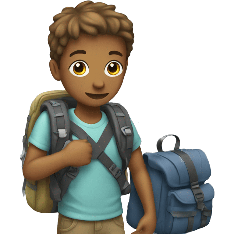 a gay boy with a backpack on holding an object emoji