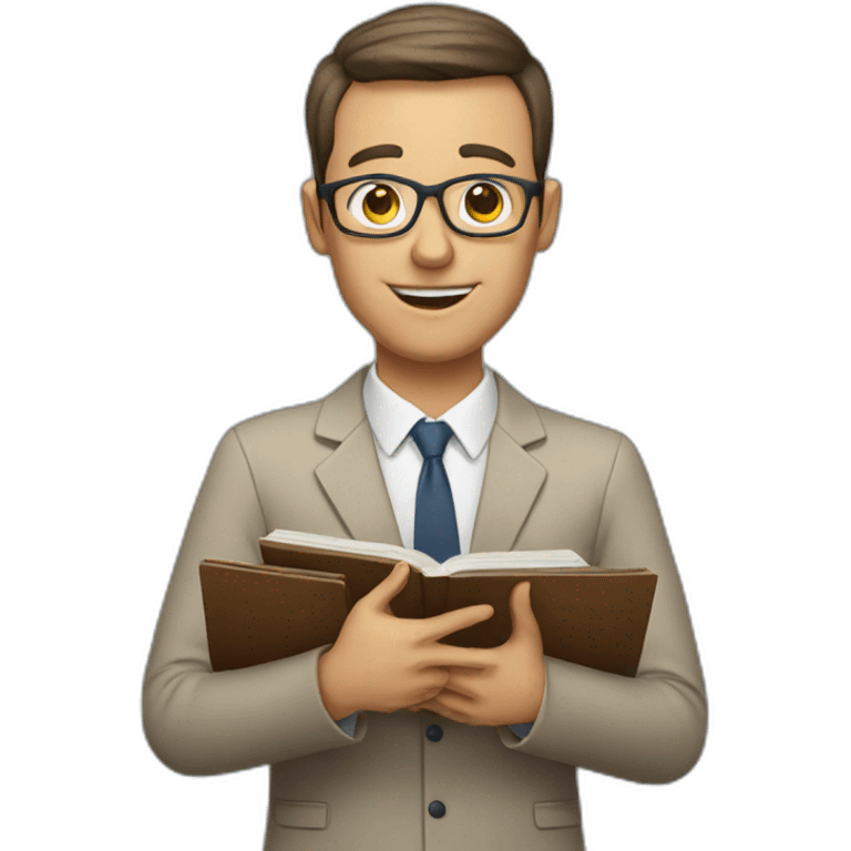 A teacher with an english book and an ipad emoji