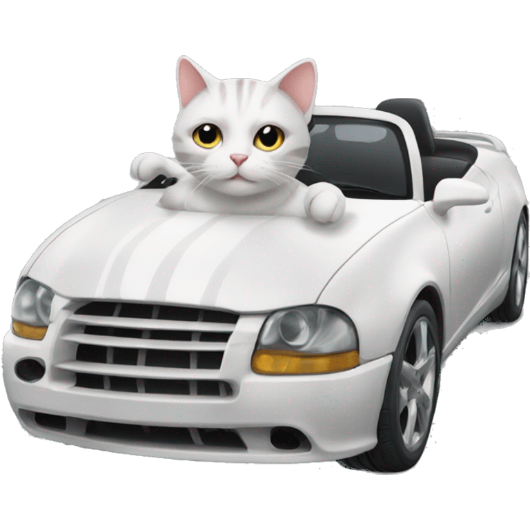 White stripped cat in sport car  emoji