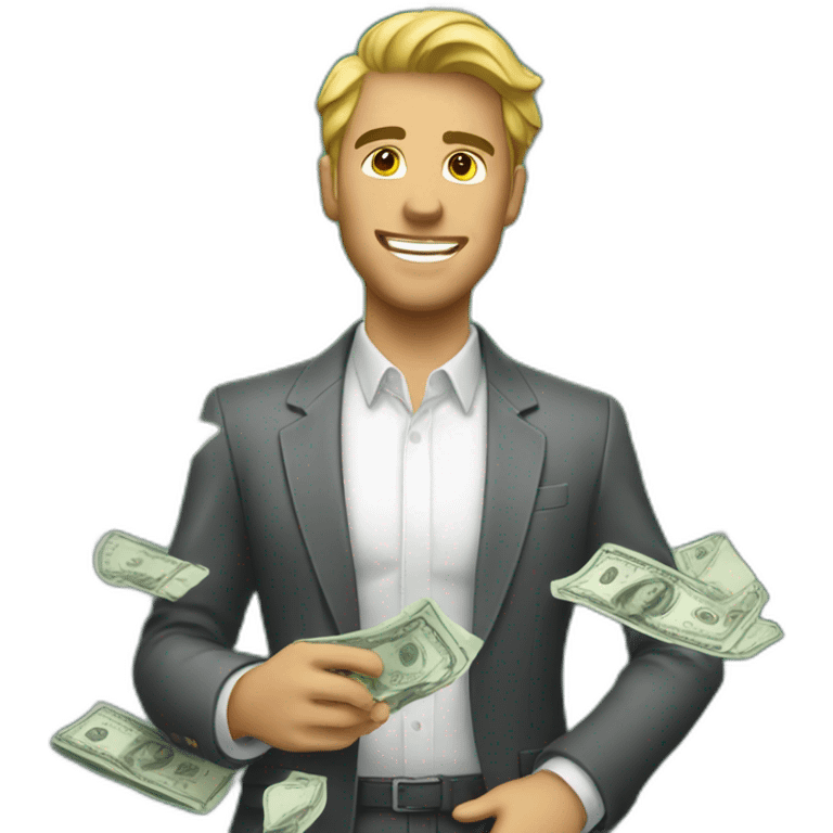 Good looking Gay man raining dollar bills emoji