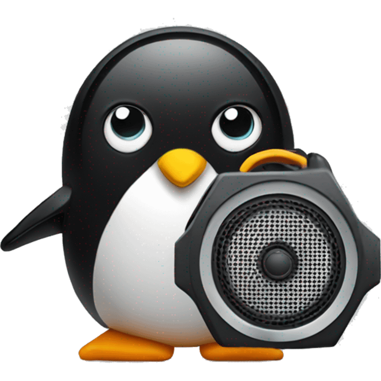 Penguin holding a speaker emoji