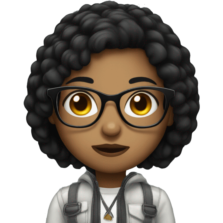 Girl black with glasses and black hair  emoji