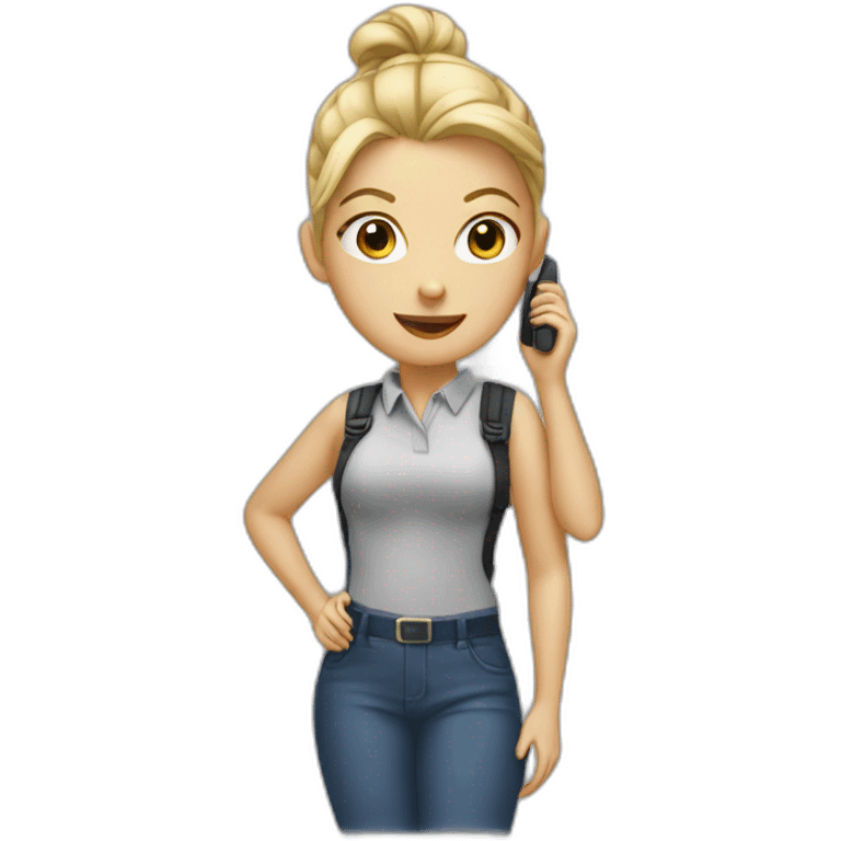 girl with her blonde hair in a bun and a walkie talkie emoji