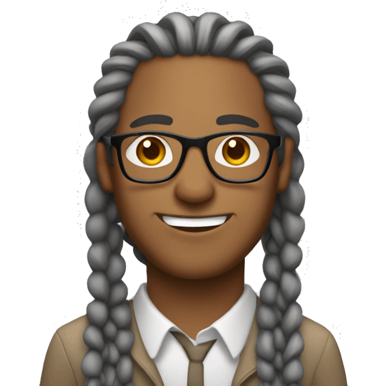 Light Brown man with long gray braids with glasses emoji