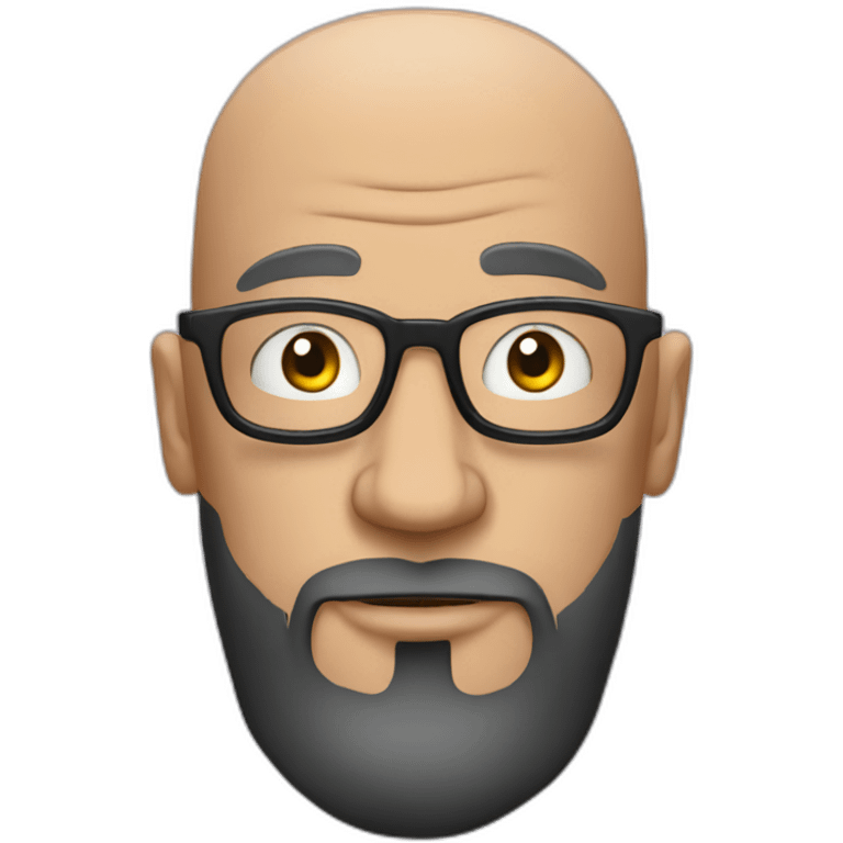 Tattooed bald man with beard and glasses, style Futurama emoji