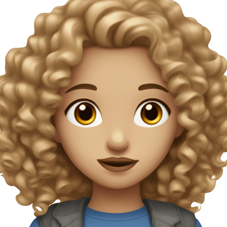 girl with light brown curls medium long hair, blue-grey eyes, rosy lips and light skin  emoji