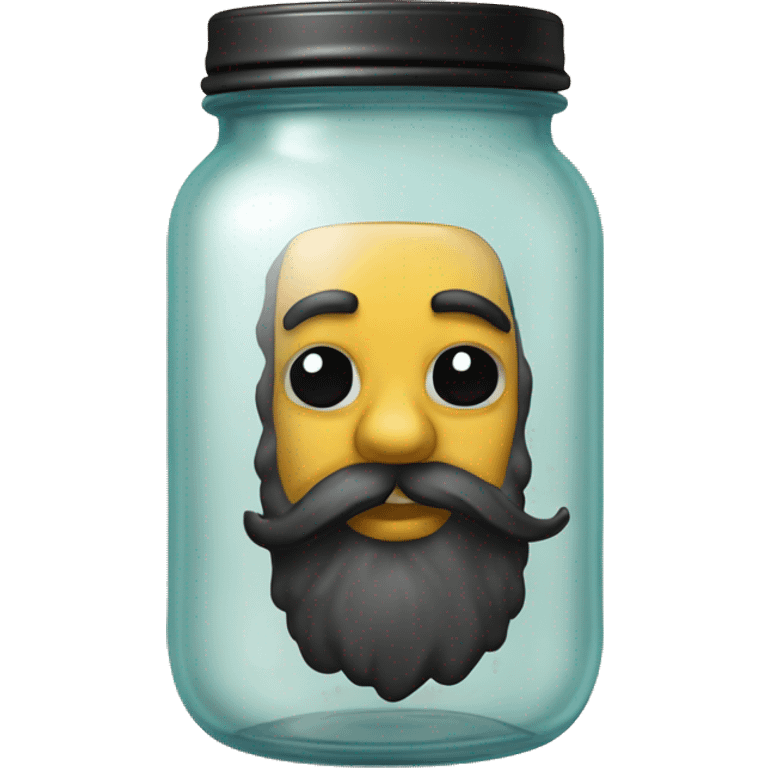 Anthropomorphic glass jar with a black beard emoji