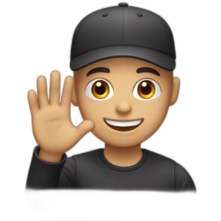 A bald guy with black cap smiling kindly and waving with the left hand emoji