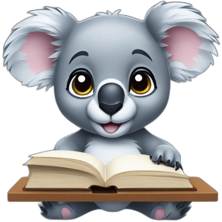 cuty koala similar to stitch studying emoji