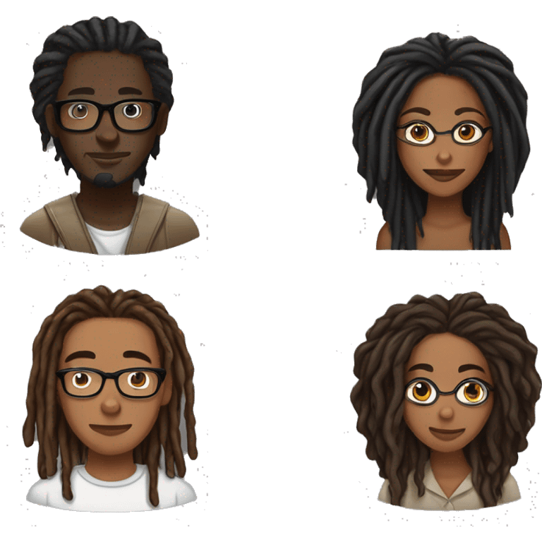 black couple with locs, male darkskin with long black locs, female brown skin with glasses and brown locs tied up emoji