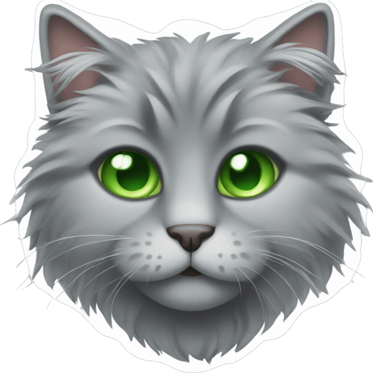 Fluffy grey cat with green eyes emoji