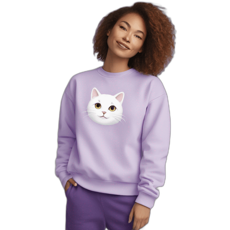 White cat in lilac sweatshirt emoji