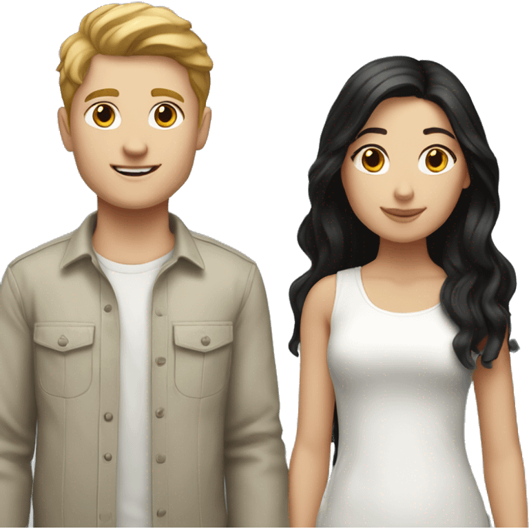 White boy with short light brown hair couple white girl with long black hair emoji