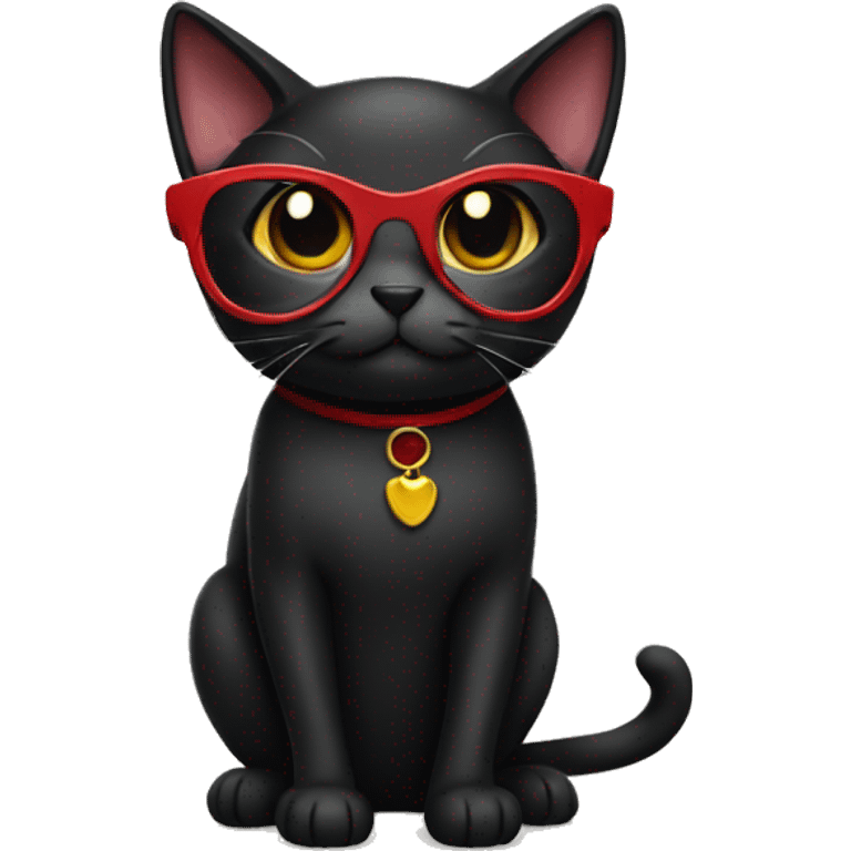 Black cat with glasses and red dress  emoji