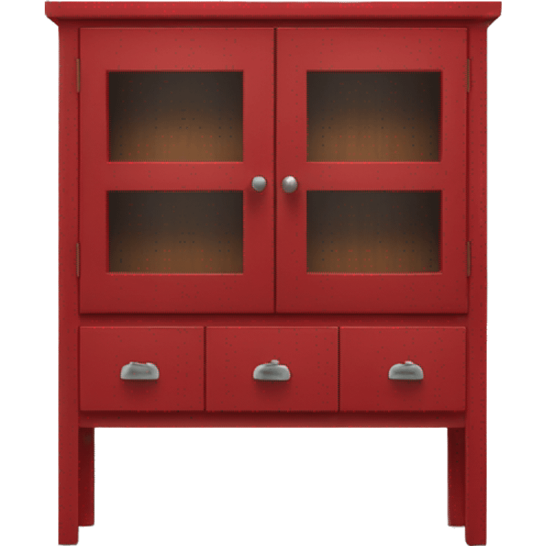 Realistic front facing red hanging kitchen cabinets and counter.  emoji