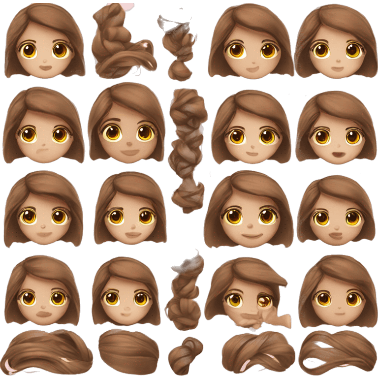 hazel doll eyes, brown hair, feminine, pink, girl, angelic emoji