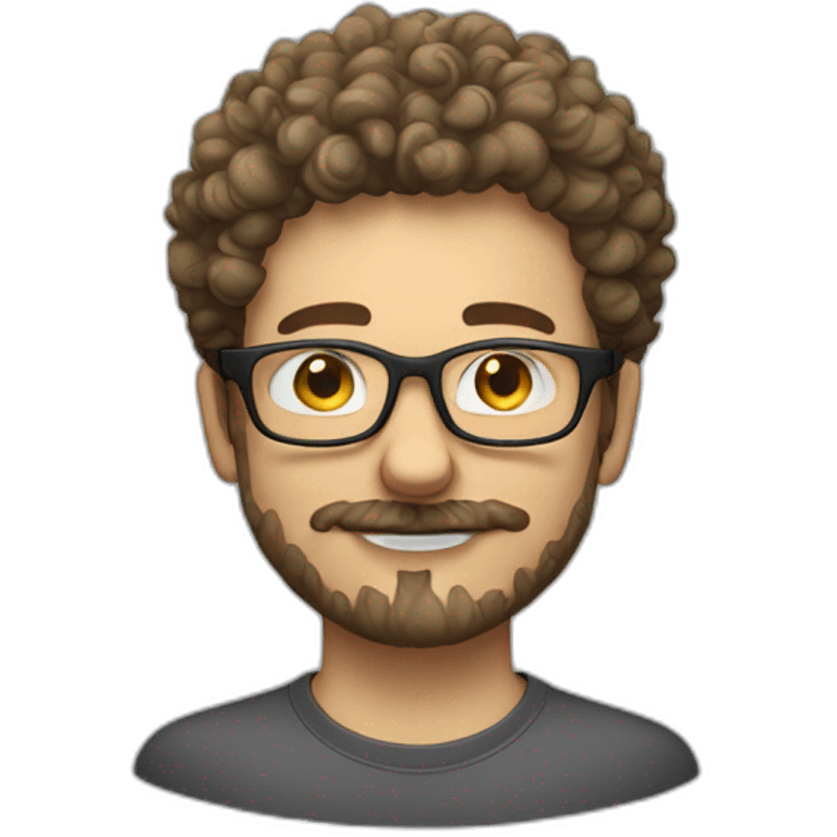 young caucasian curly hair goatee, glasses and mustache emoji