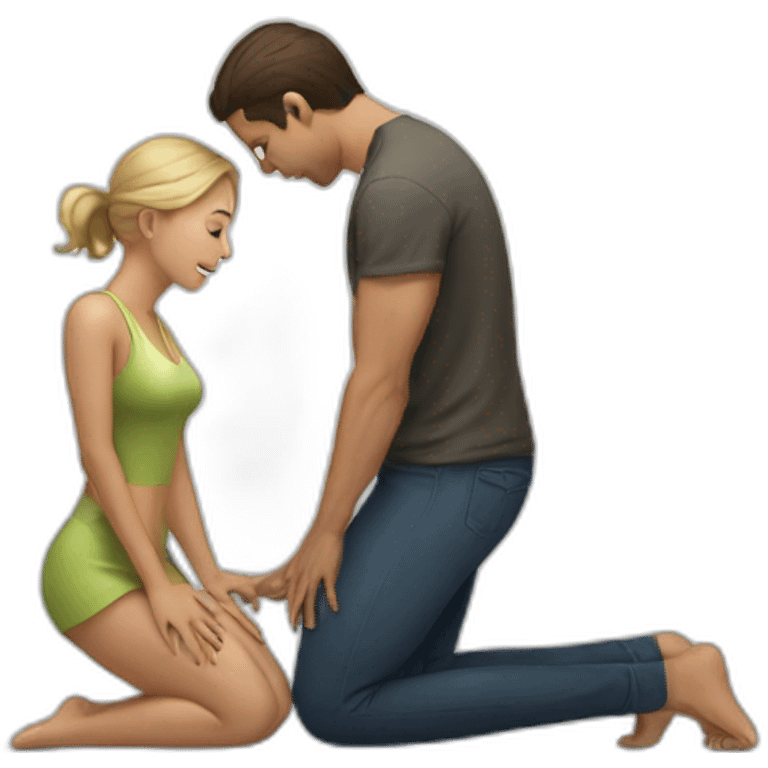 Woman on knees facing standing man emoji