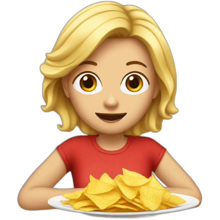 white woman eating salsa and chips emoji