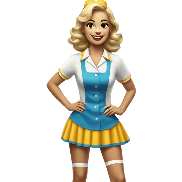 waitress on roller skates McDonald's uniform dress realistic 60's style emoji