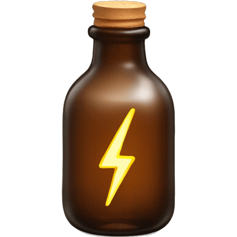 small brown glass bottle with lighting bolt on it emoji