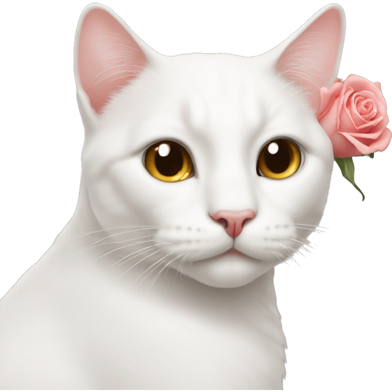 A white cat with rose nose emoji