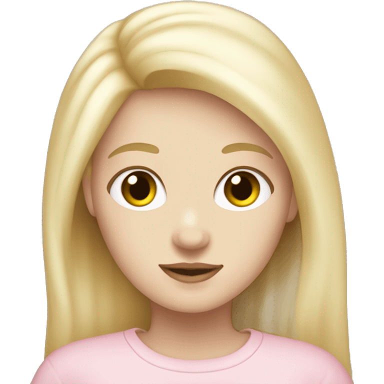 Pale girl, blonde hair, cute, cool, wearing light pink  emoji