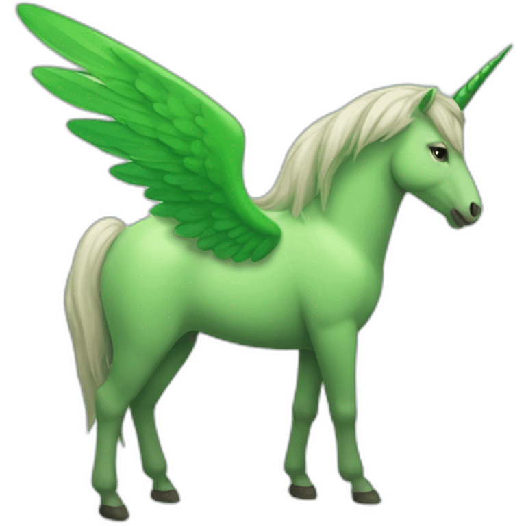 Une licorne verte et banche avec ses ailes emoji