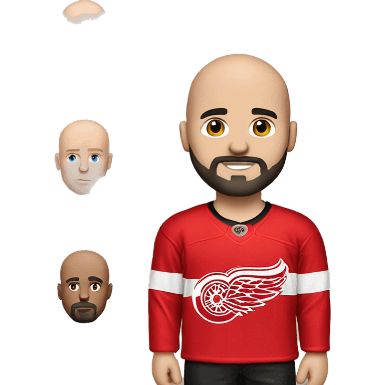 30 year old White  skin. bald man with black facial hair. Detroit red wings jersey  emoji