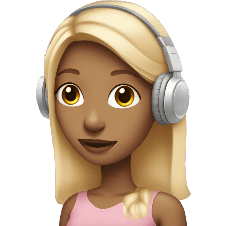 Blonde girl with light pink over the ear headphones on her head  emoji