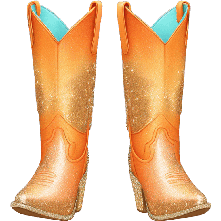 Realistic pastel orange fashion cowgirl boots with sparkly shiny glitter fringe on them. emoji