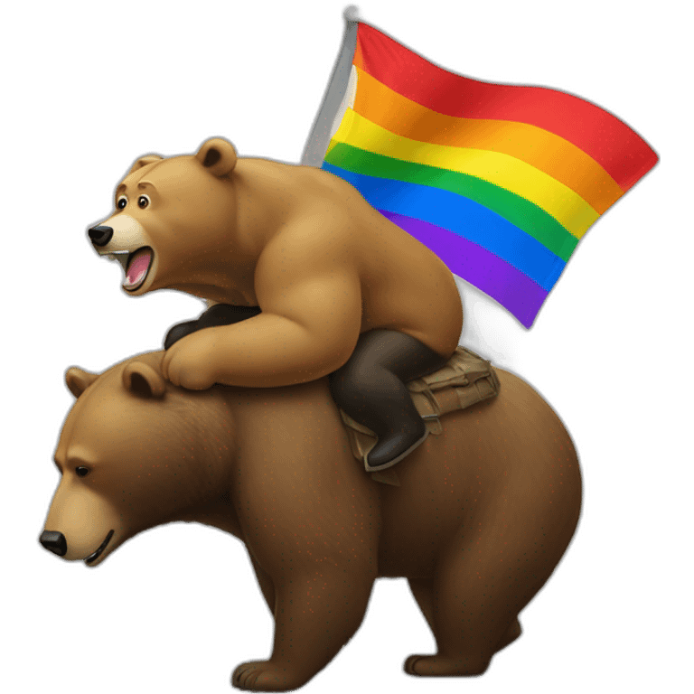 Vladimir putin with pride flag riding on a bear emoji