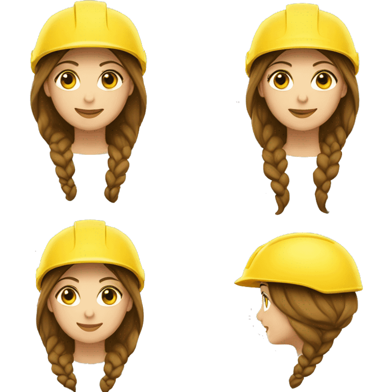 face emoji of a caucasian woman with long dark hair in two plaits wearing a yellow bike helmet emoji