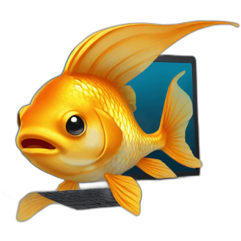 gold fish with laptop emoji