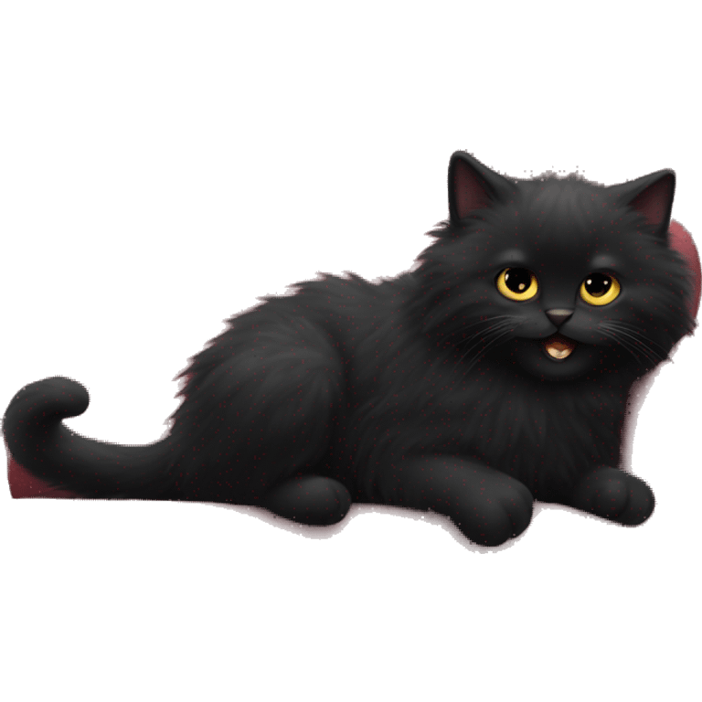 Black fluffy psycho kitty climbing the couch emoji