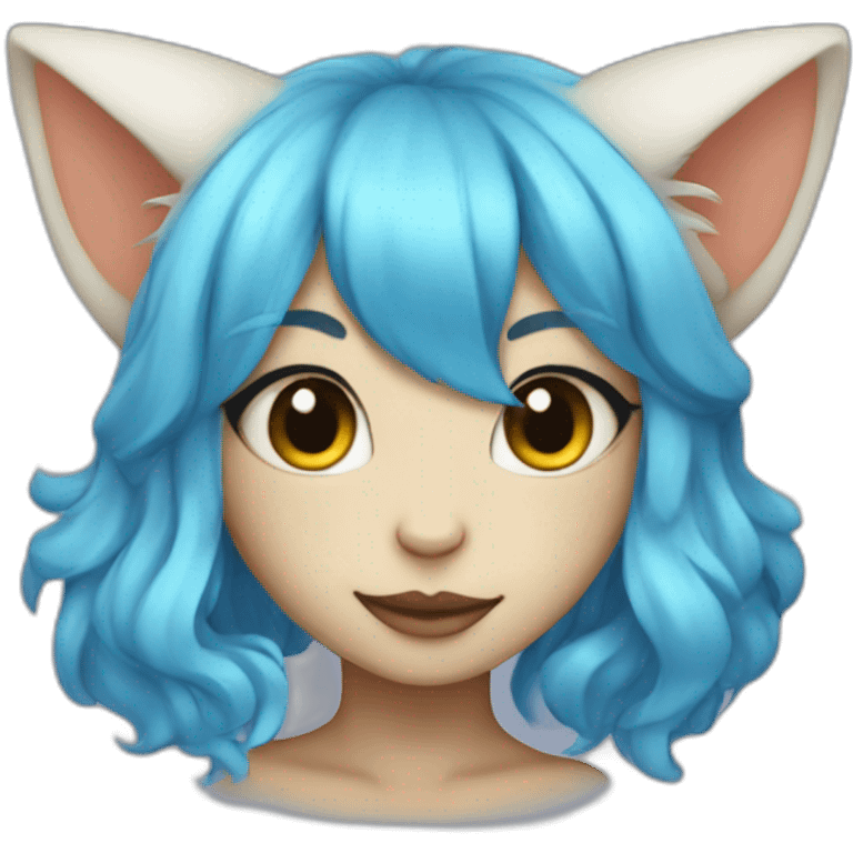 mysterious light skinned cat girl with blue hair emoji