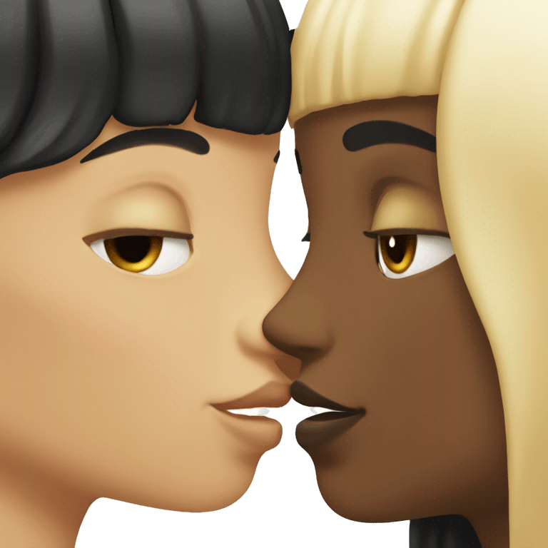 black hair girl and blonde hair girl kissing emoji