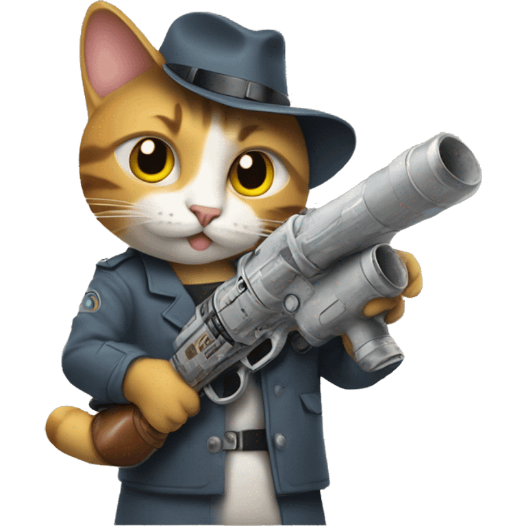 cat holding a raygun in the style of a newspaper comi emoji