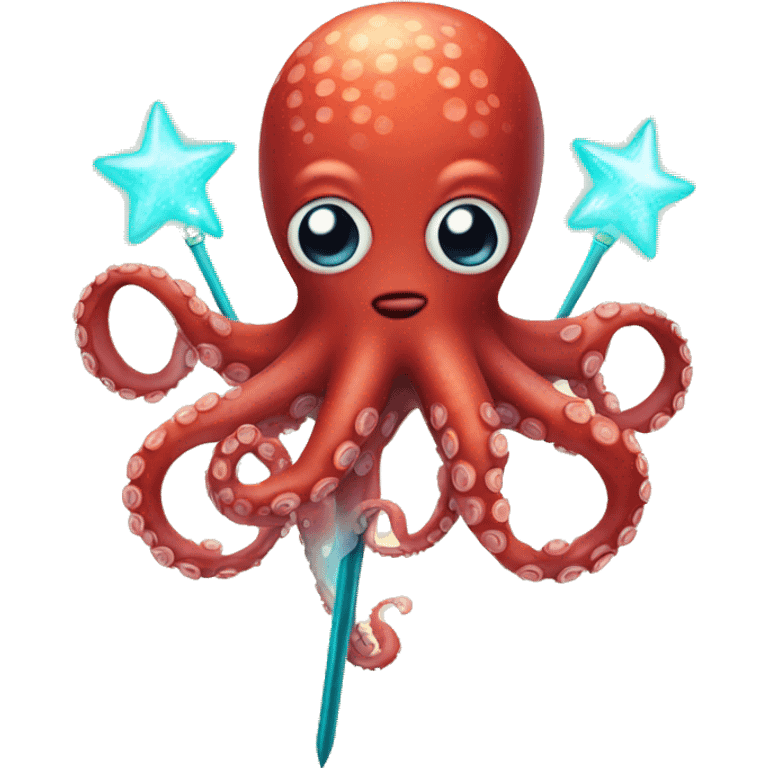 red octopus holding fairy wand emoji