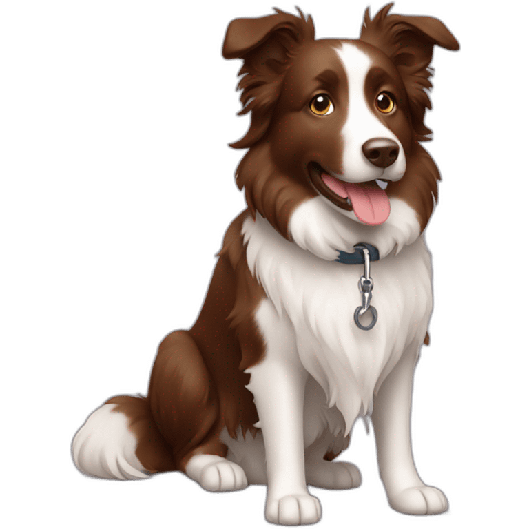 Brown border collie on a leash emoji