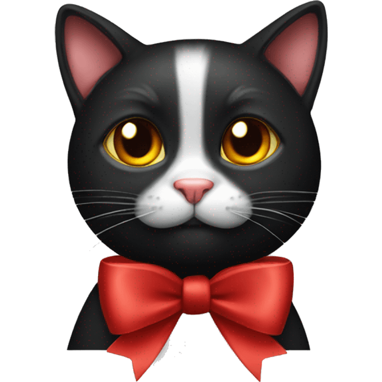 a cute black cat with a red bow on his rat  emoji