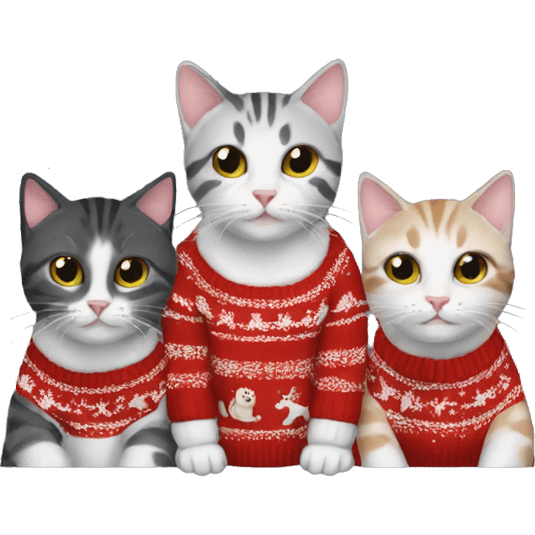 four cats wearing Christmas sweaters emoji