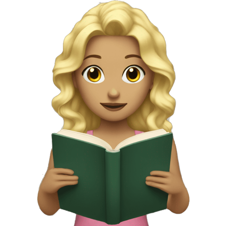 Blonde girl with wave hair reading a book emoji