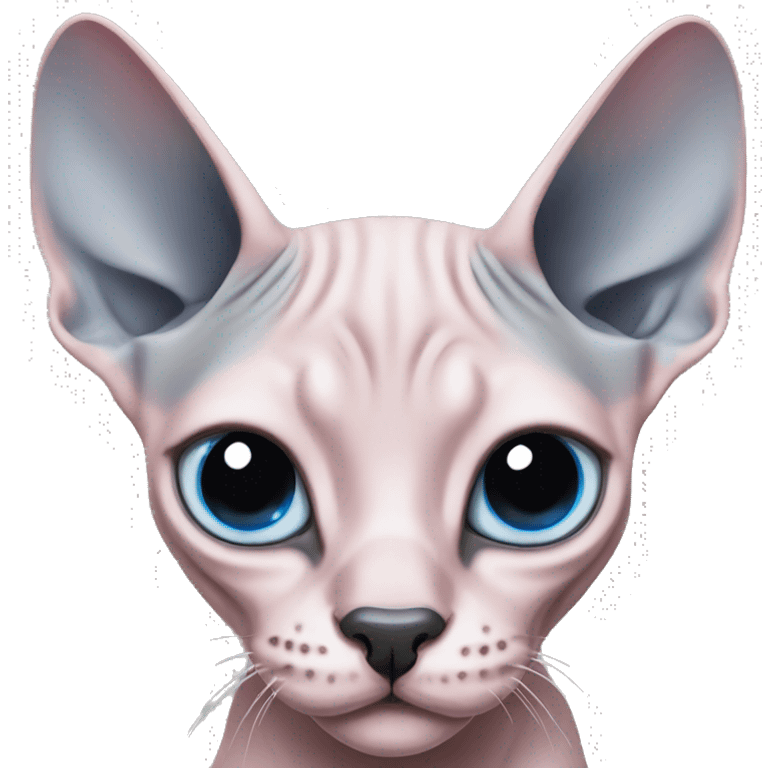 grey and pink sphynx cat with blue eyes and black nose emoji