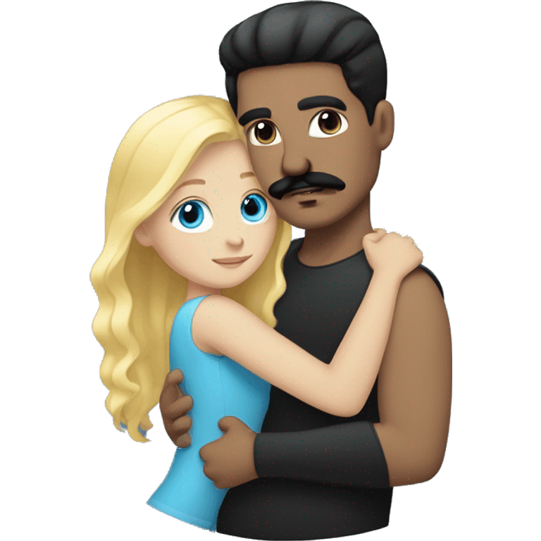 blonde blue eyed girl, hugging a man with black hair and black mustache emoji