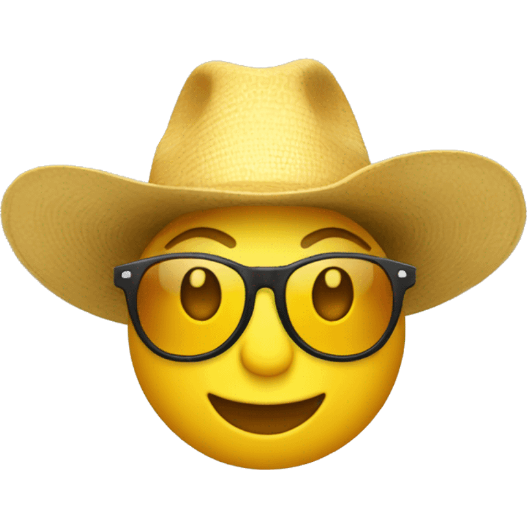 emoji jaune lunette de soleil avec un chapeau safari sur la tête emoji