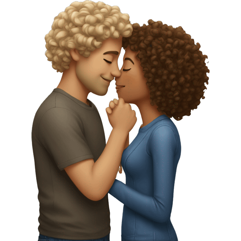 Girl with curly hair kissing man emoji