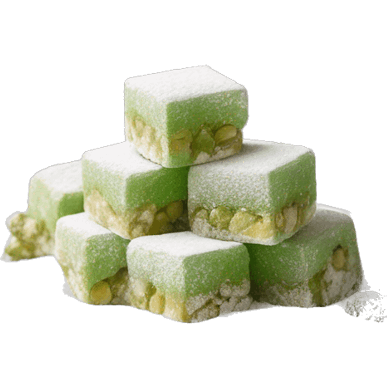 Turkish delight stacked cubes with chopped pistachios and covered with powdered sugar  emoji