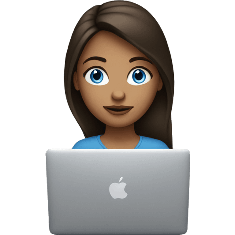 Brunette girl, blue eyes, works on a MacBook emoji