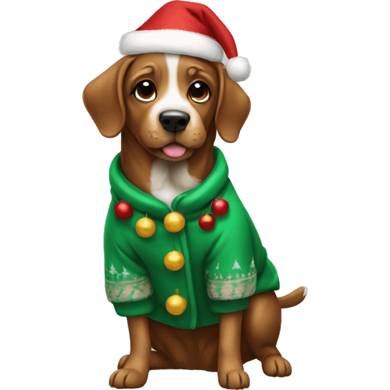 Dog wearing a christmas coat emoji